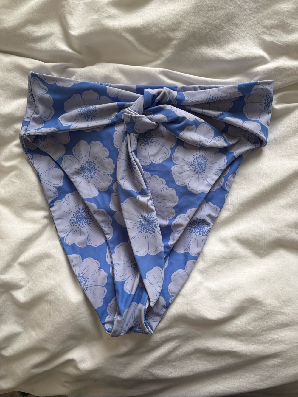 High-Waist Knot-Front Bikini Bottoms in Light Blue Floral